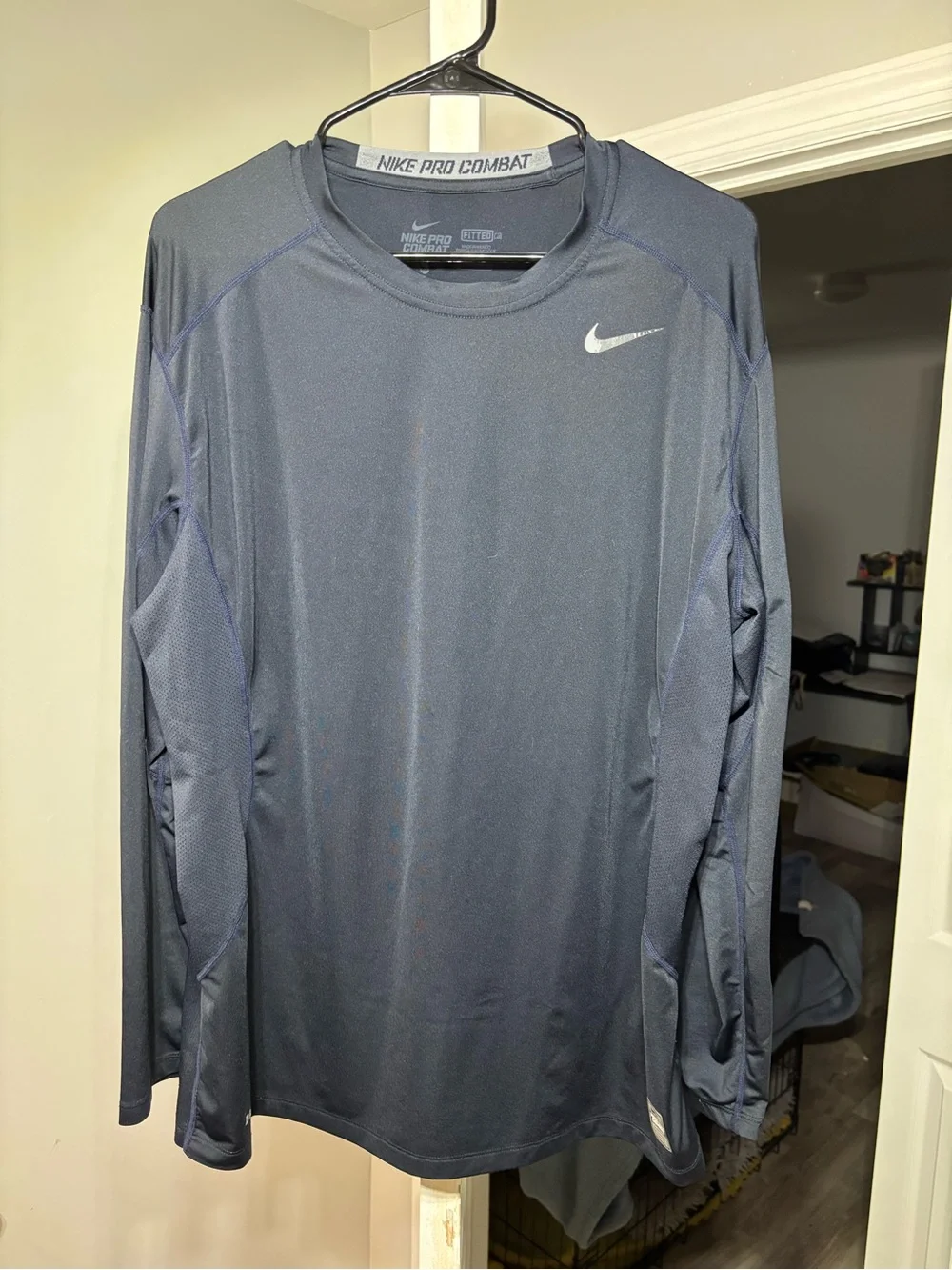 Nike Pro Compression Shirt Mens XL Long Sleeve Dri Fit Pro Combat Fitted Navy